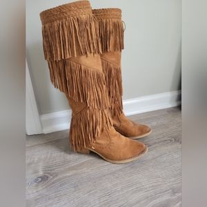Not Rate Suede Fringe Knee High Boots